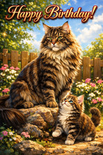 Maine Coon Cat Birthday Card -