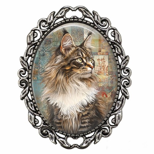 Maine coon cat brooch - brooch, vintage